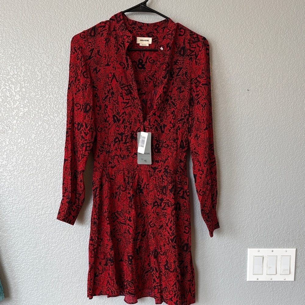 Zadig & Voltaire Red Graphic Long Sleeve Dress